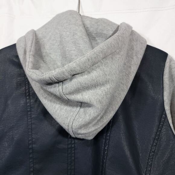 Ib Diffusion Faux Leather Jacket Juniors Size Medium Navy Knit - Picture 5 of 10